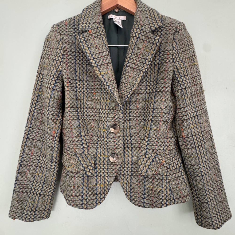 CABI Wool Blend Blazer Jacket Style 140 Size 2 Multi Color Textured Tweed